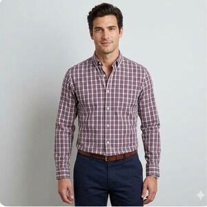 Banana Republic Mens Small Soft Wash Slim Fit Plaid Button‎ Down Shirt Red Blue